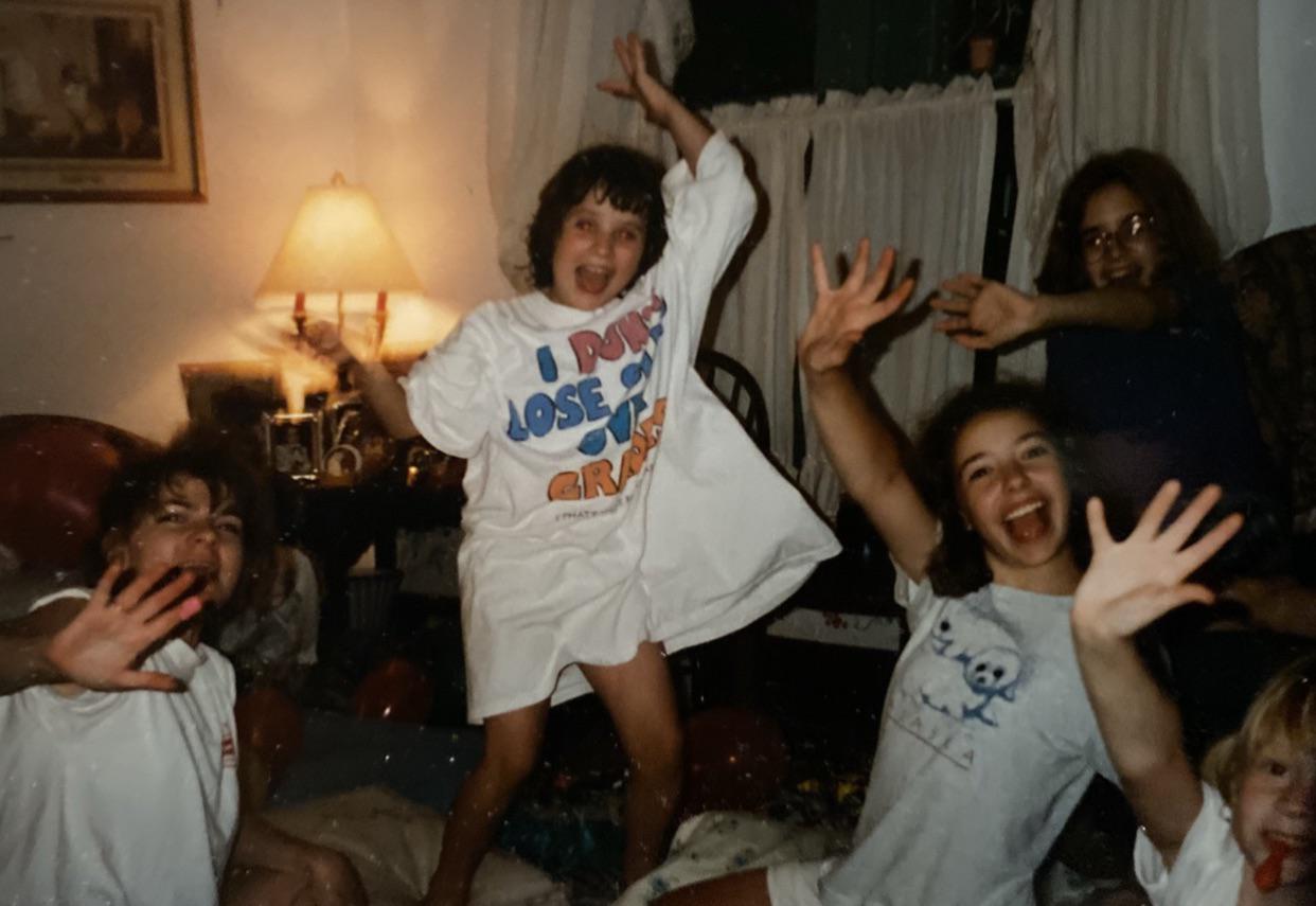 Kids jumping, flash photo chaos